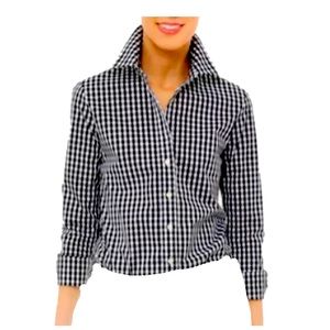 Talbots’ petite black and white gingham collared button down shirt